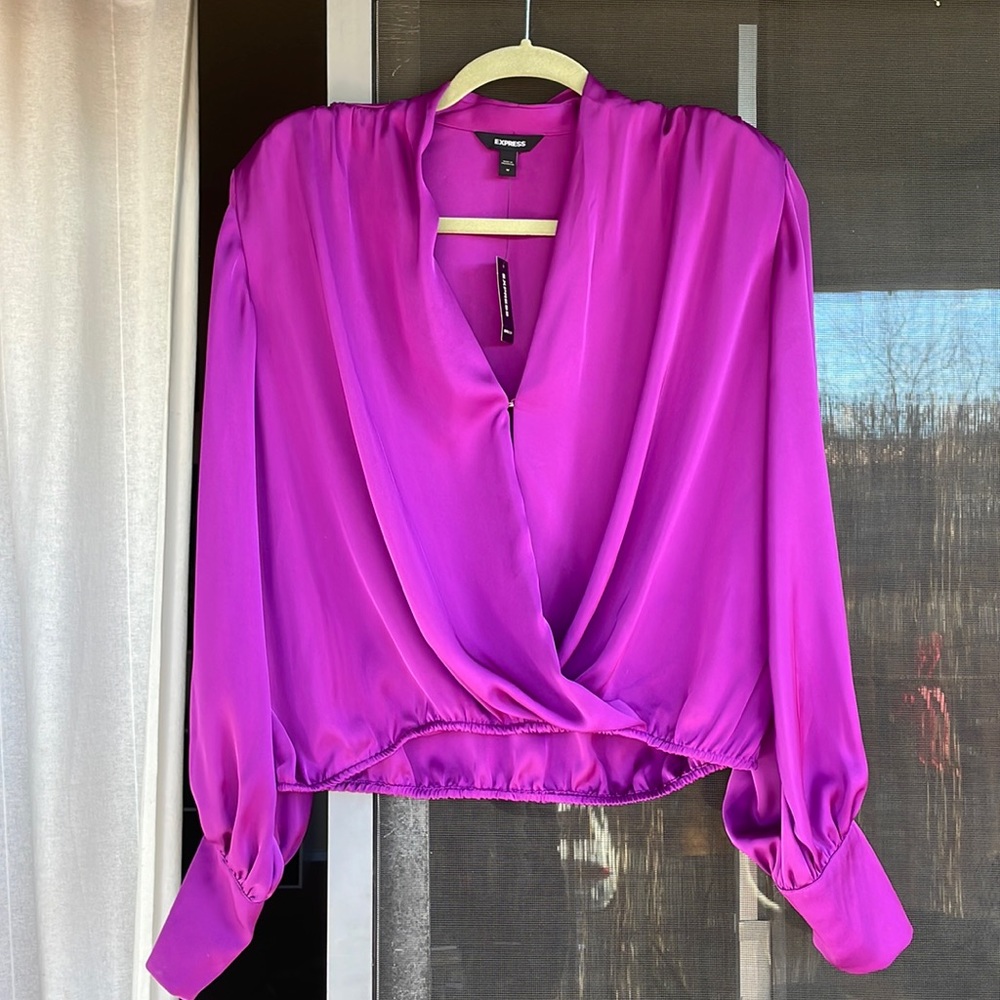 Express silky blouse w/ button sleeve